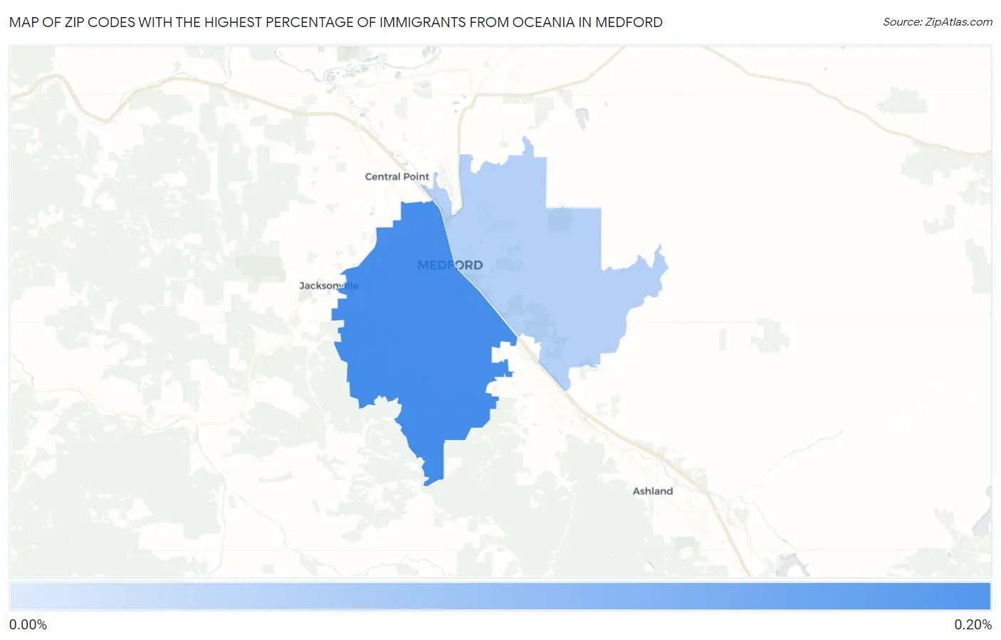 Zip Codes with the Highest Percentage of Immigrants from Oceania in Medford Map