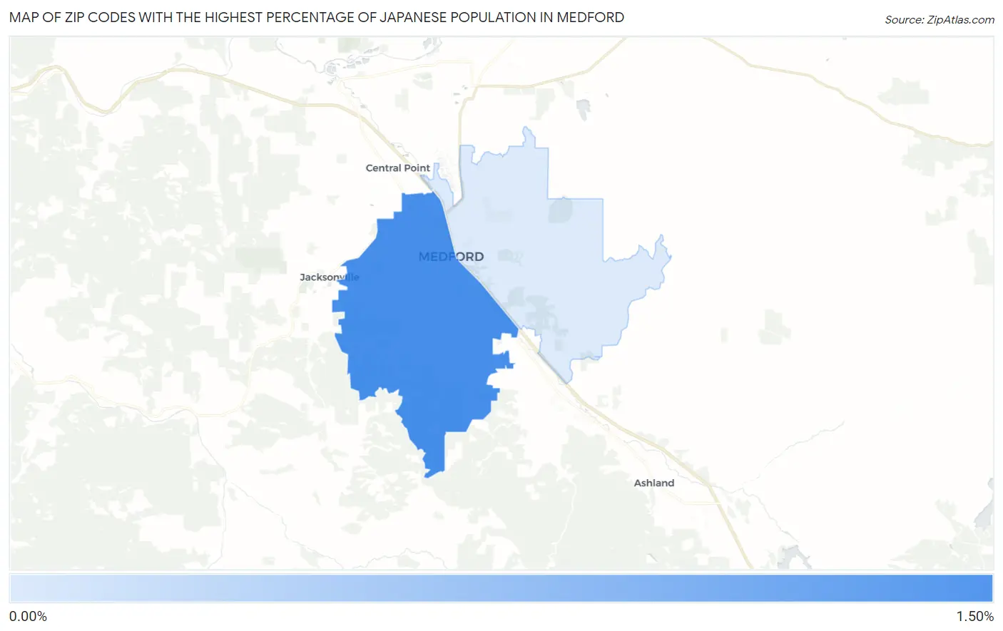 Zip Codes with the Highest Percentage of Japanese Population in Medford Map