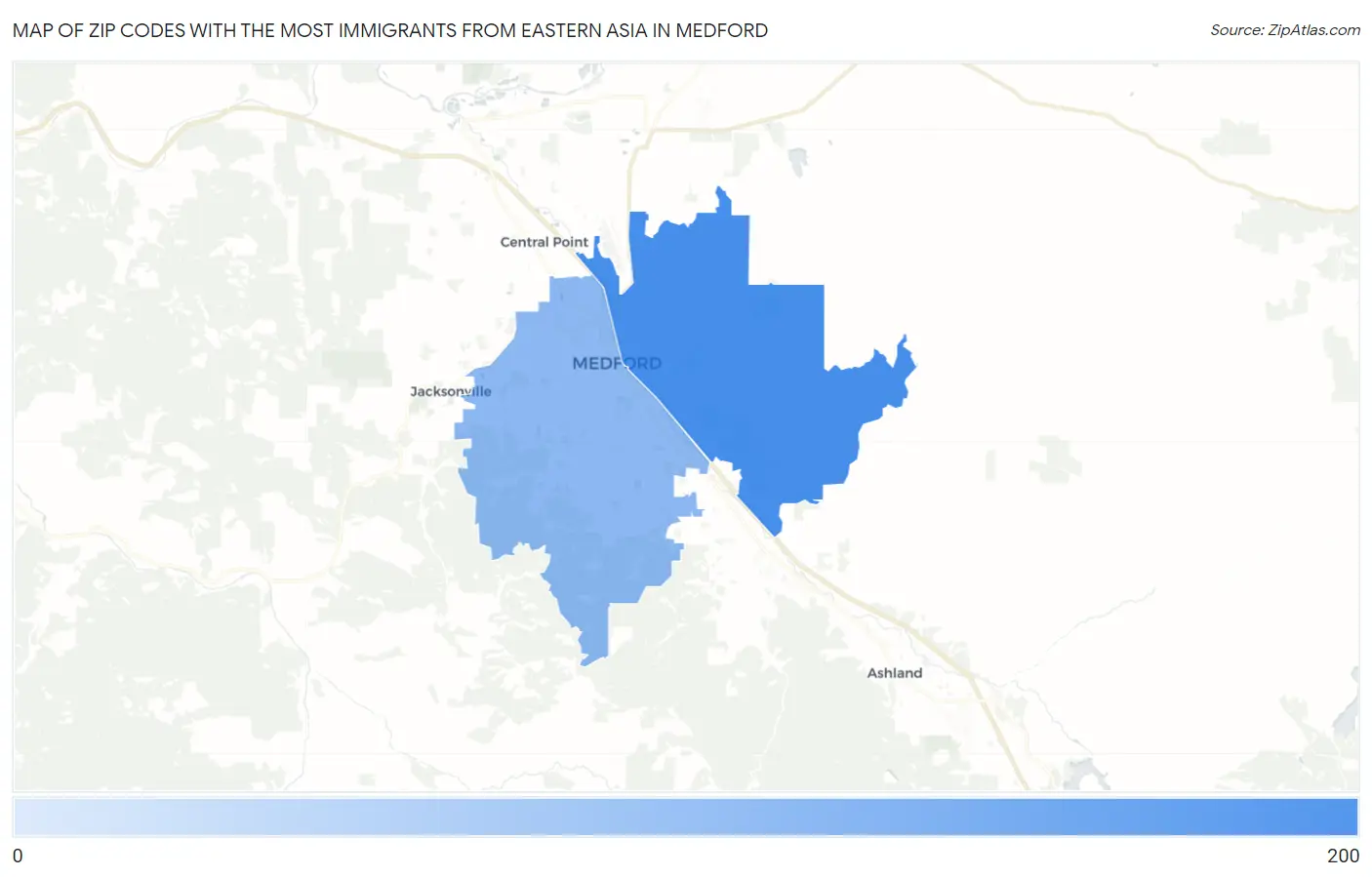 Zip Codes with the Most Immigrants from Eastern Asia in Medford Map