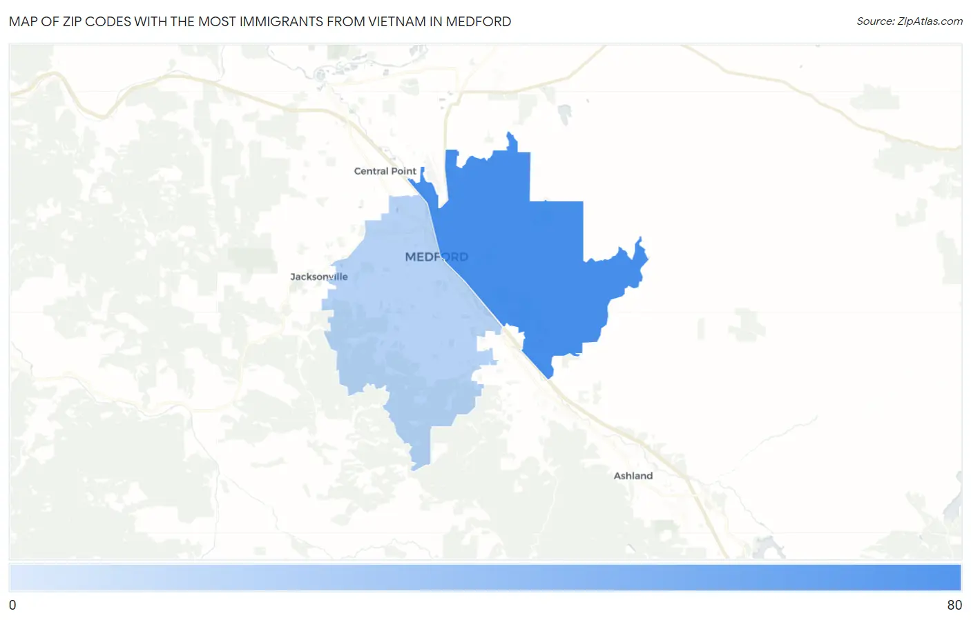 Zip Codes with the Most Immigrants from Vietnam in Medford Map