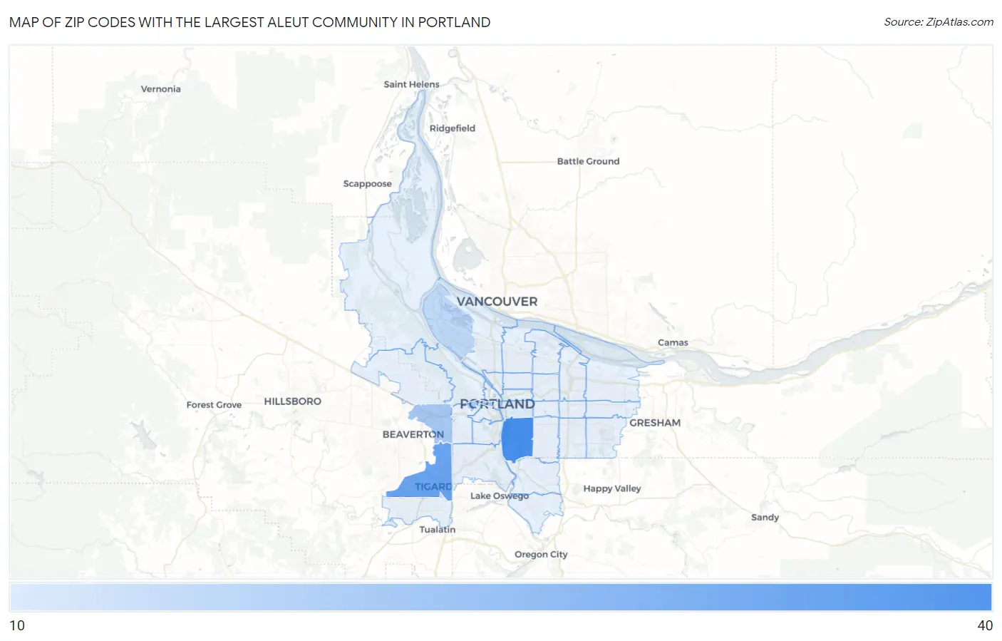 Zip Codes with the Largest Aleut Community in Portland Map