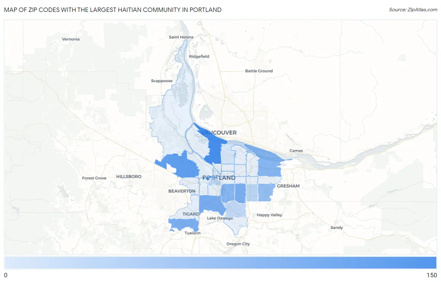 Zip Codes with the Largest Haitian Community in Portland Map