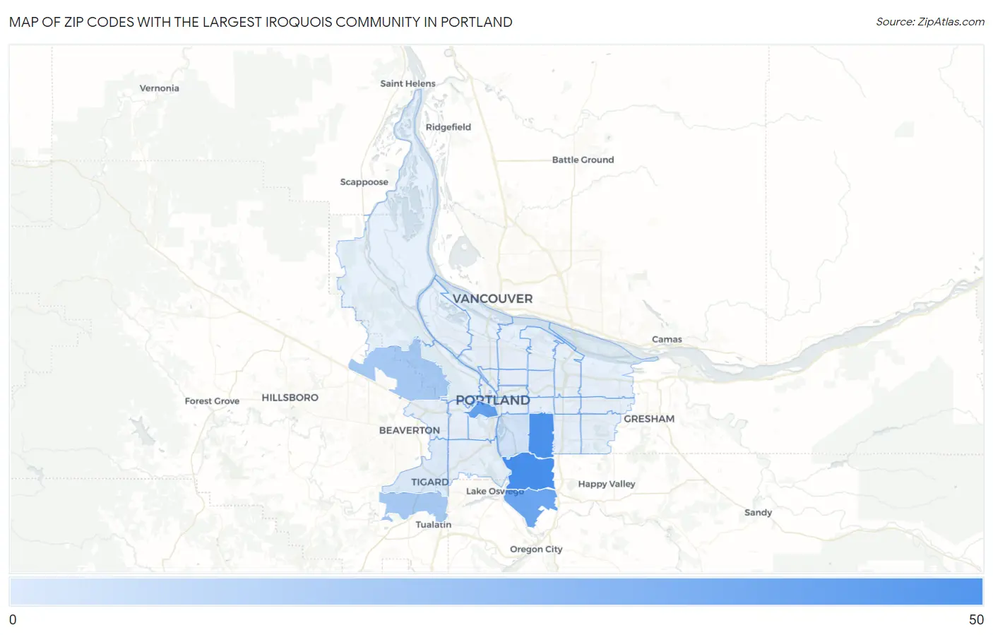 Zip Codes with the Largest Iroquois Community in Portland Map