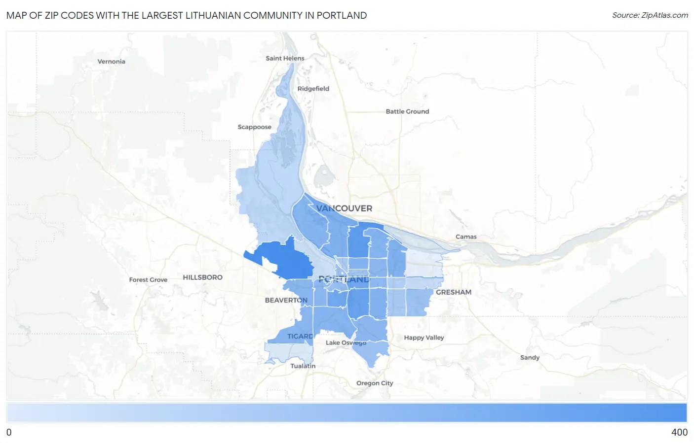 Zip Codes with the Largest Lithuanian Community in Portland Map