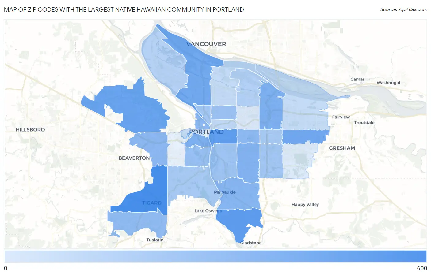 Zip Codes with the Largest Native Hawaiian Community in Portland Map