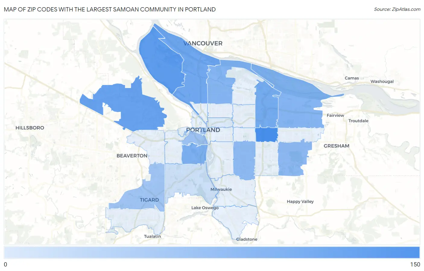 Zip Codes with the Largest Samoan Community in Portland Map