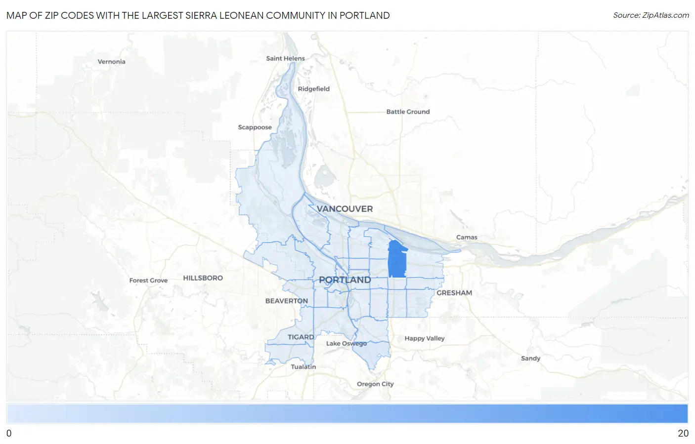 Zip Codes with the Largest Sierra Leonean Community in Portland Map