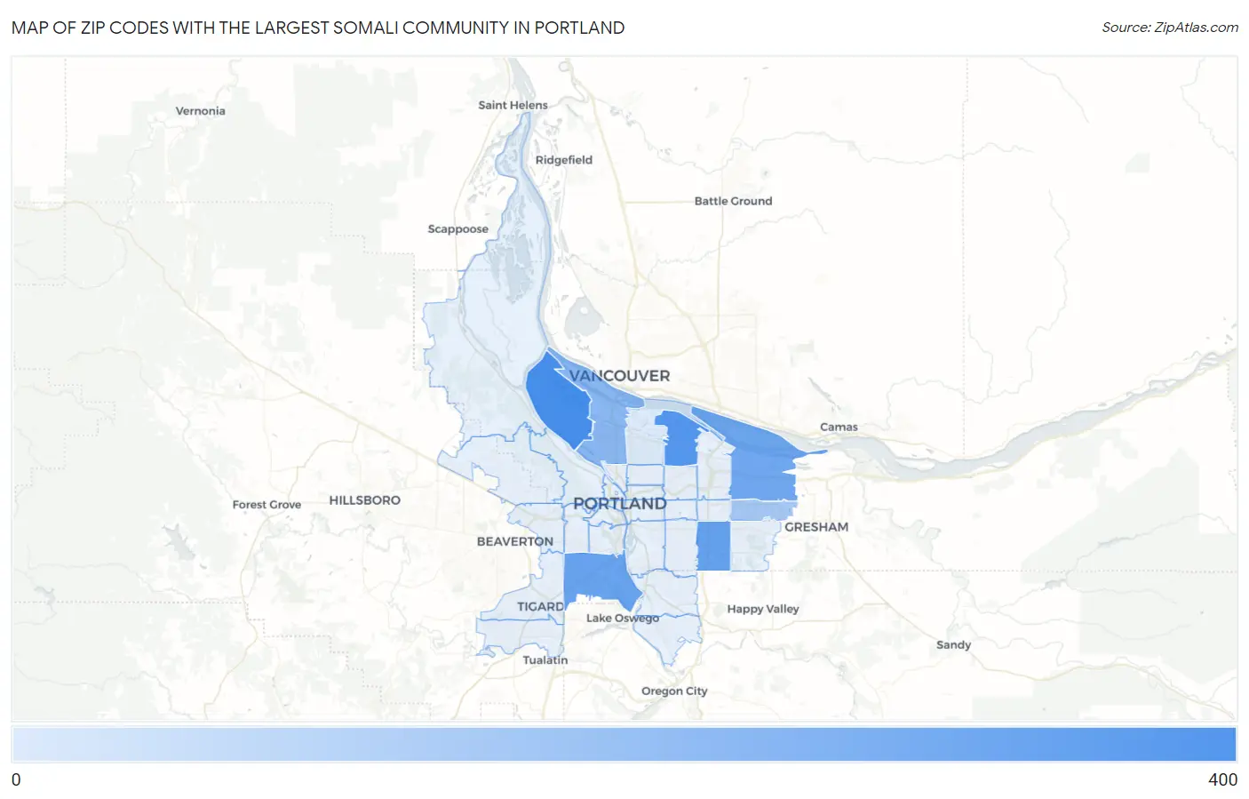 Zip Codes with the Largest Somali Community in Portland Map