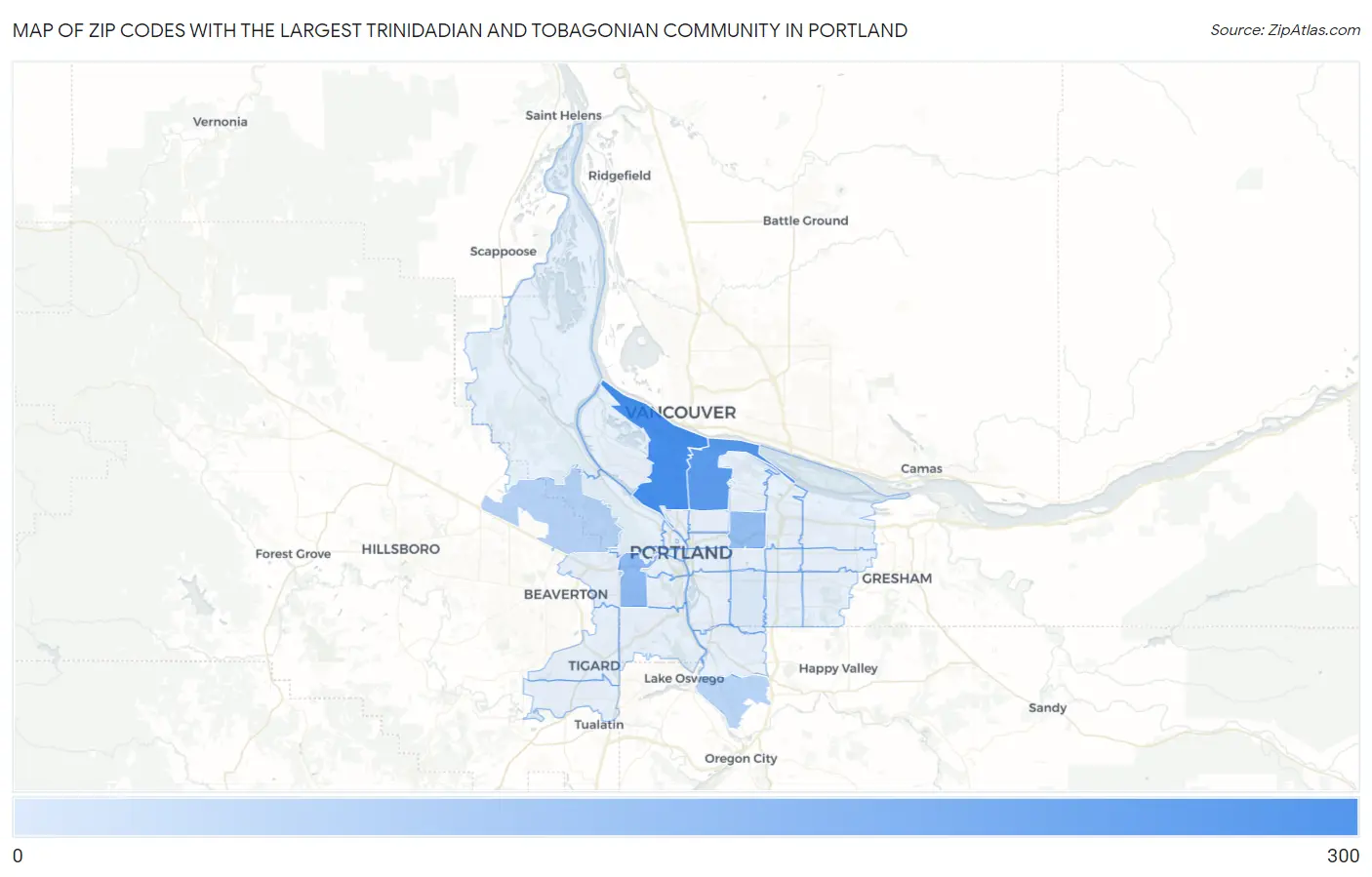 Zip Codes with the Largest Trinidadian and Tobagonian Community in Portland Map