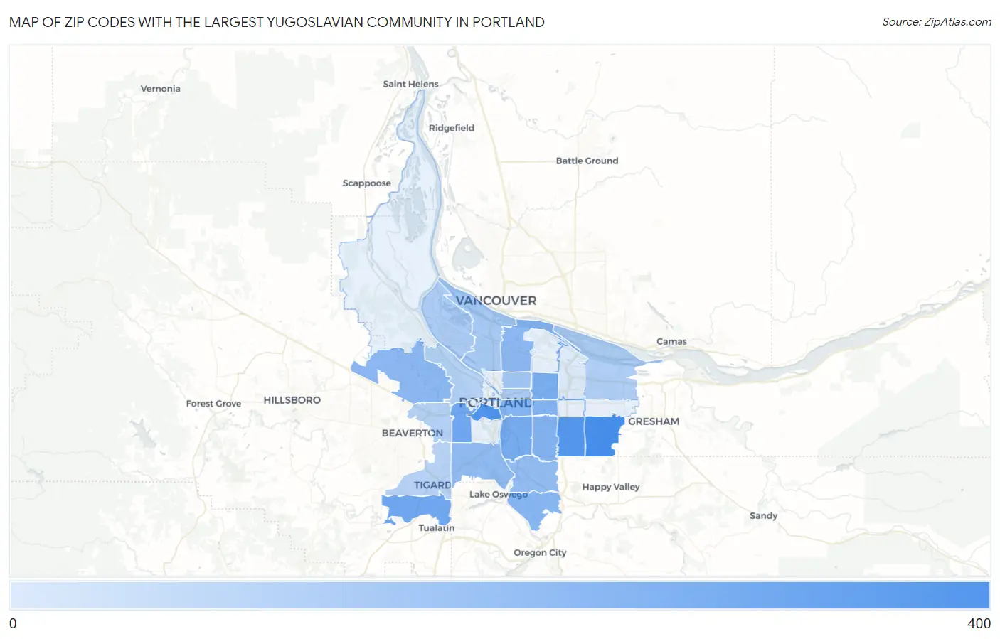 Zip Codes with the Largest Yugoslavian Community in Portland Map