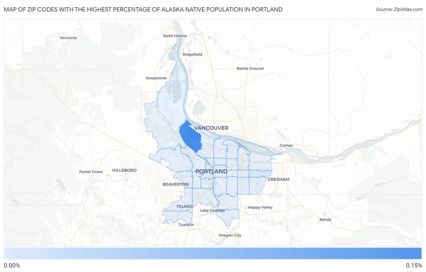 Zip Codes with the Highest Percentage of Alaska Native Population in Portland Map