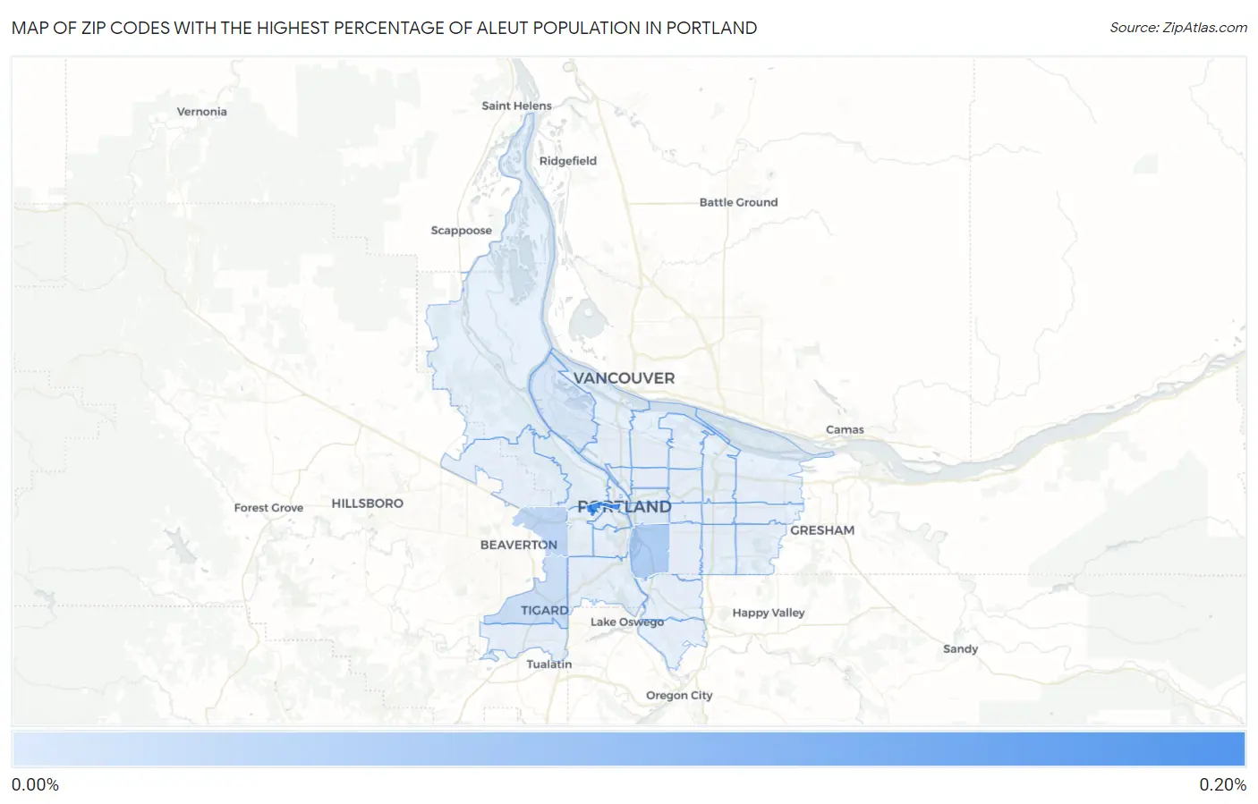 Zip Codes with the Highest Percentage of Aleut Population in Portland Map