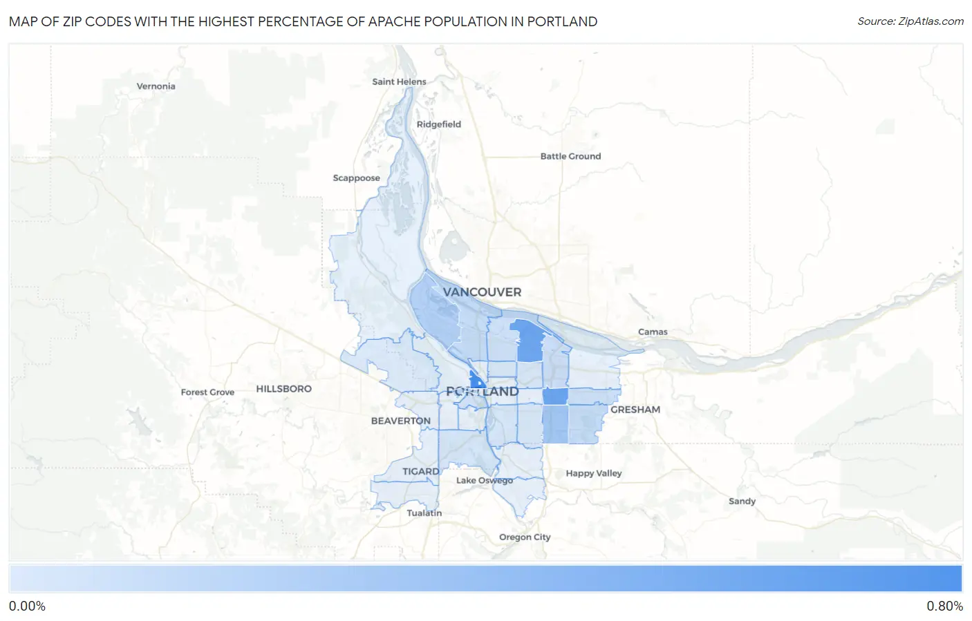 Zip Codes with the Highest Percentage of Apache Population in Portland Map