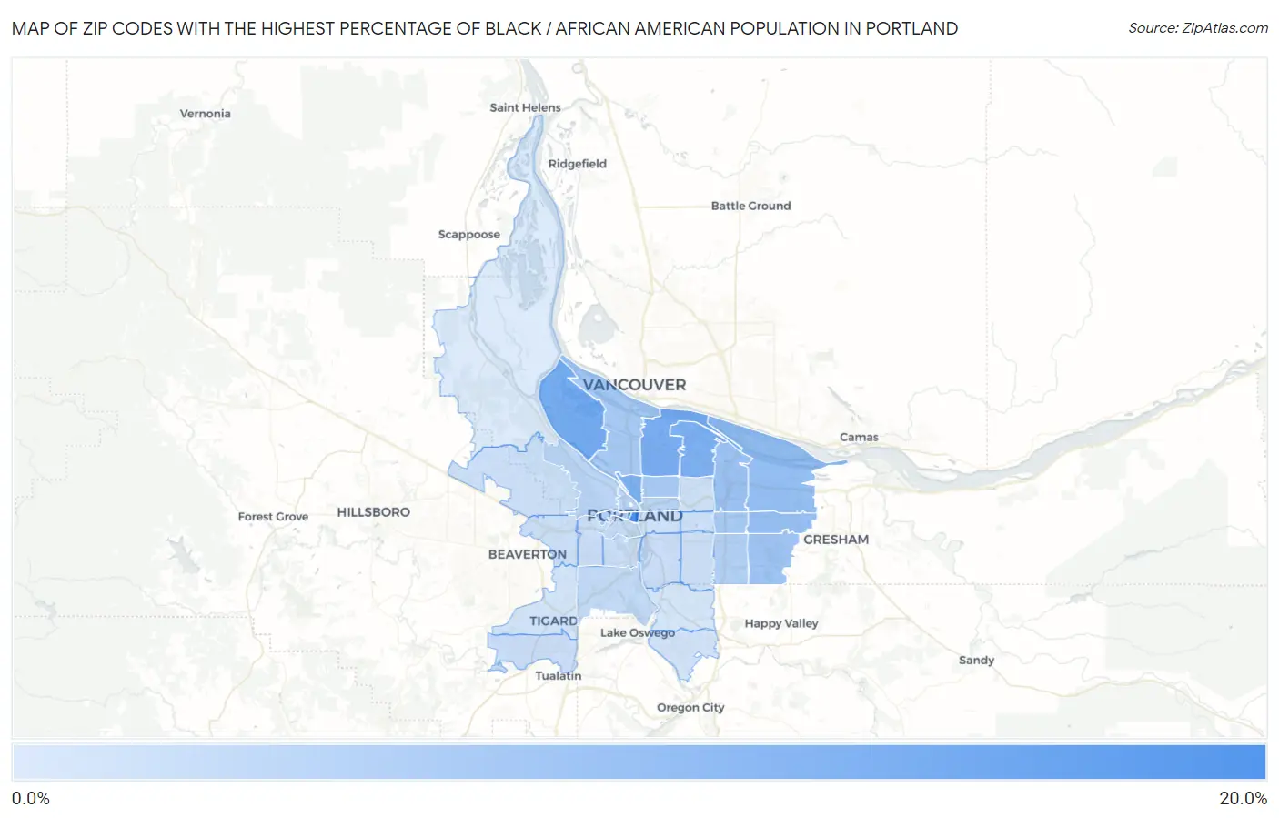 Zip Codes with the Highest Percentage of Black / African American Population in Portland Map