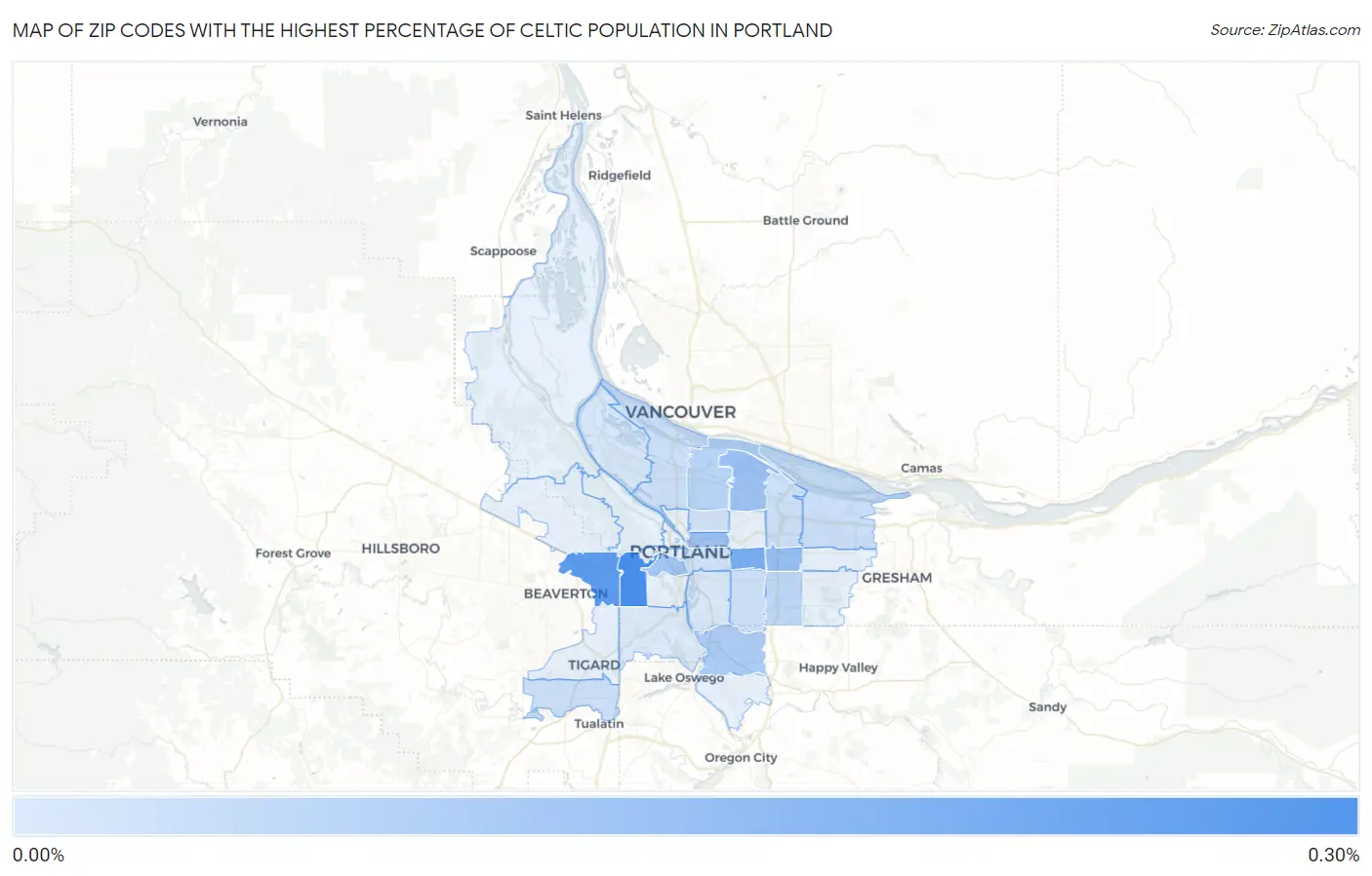 Zip Codes with the Highest Percentage of Celtic Population in Portland Map