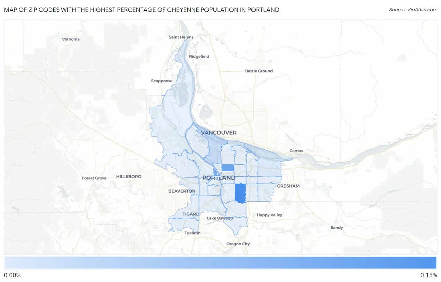 Zip Codes with the Highest Percentage of Cheyenne Population in Portland Map