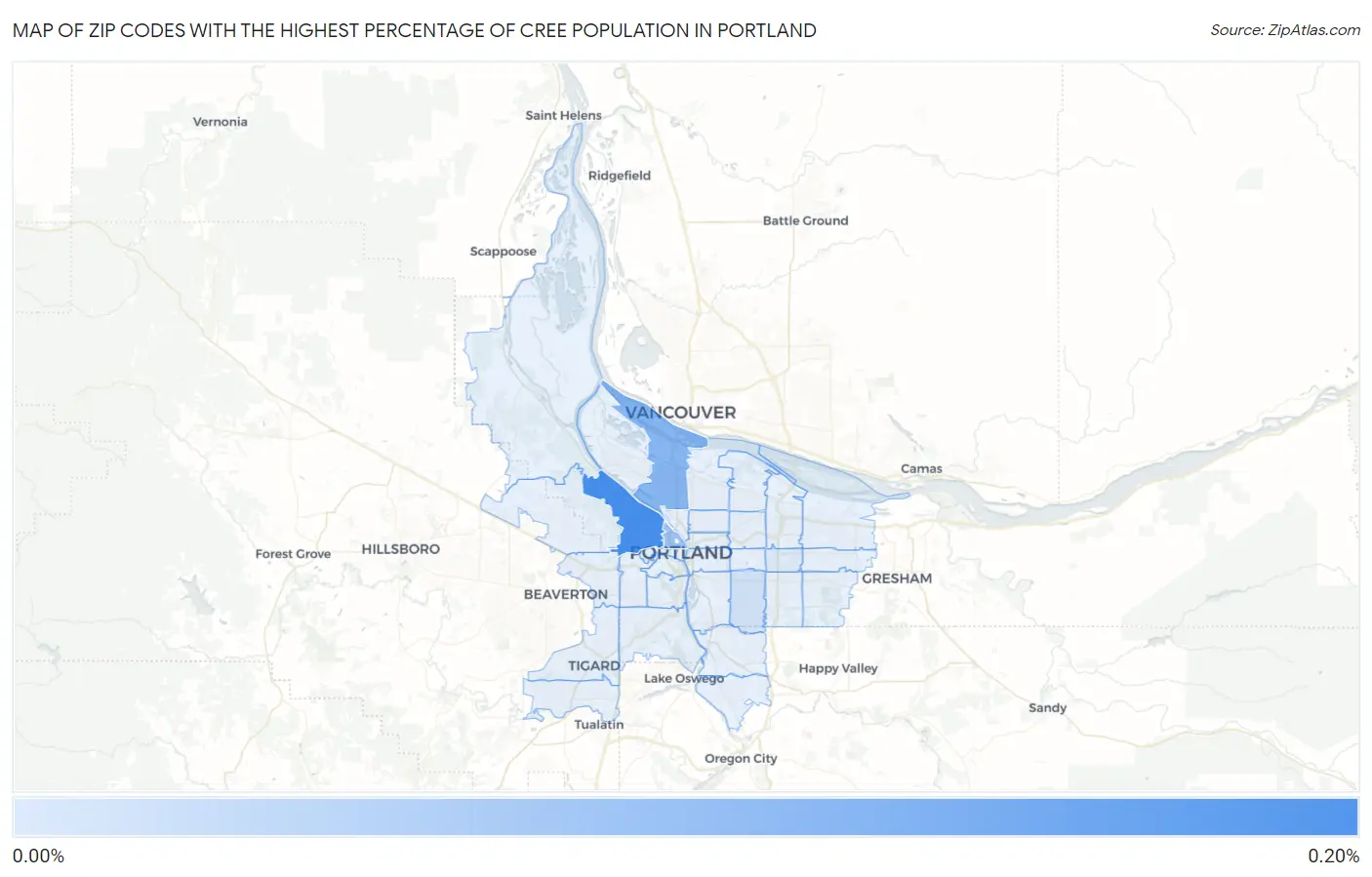 Zip Codes with the Highest Percentage of Cree Population in Portland Map
