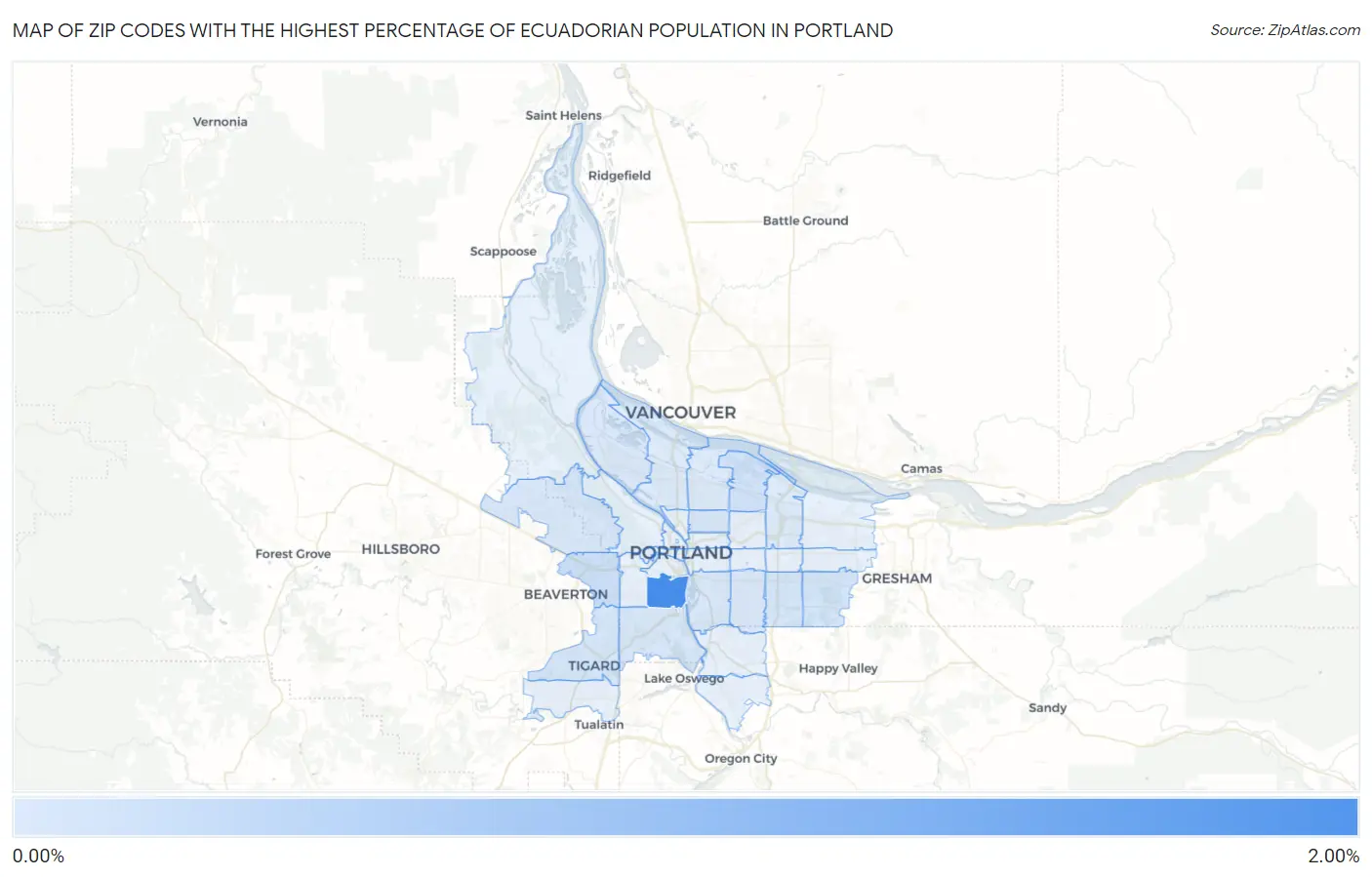 Zip Codes with the Highest Percentage of Ecuadorian Population in Portland Map