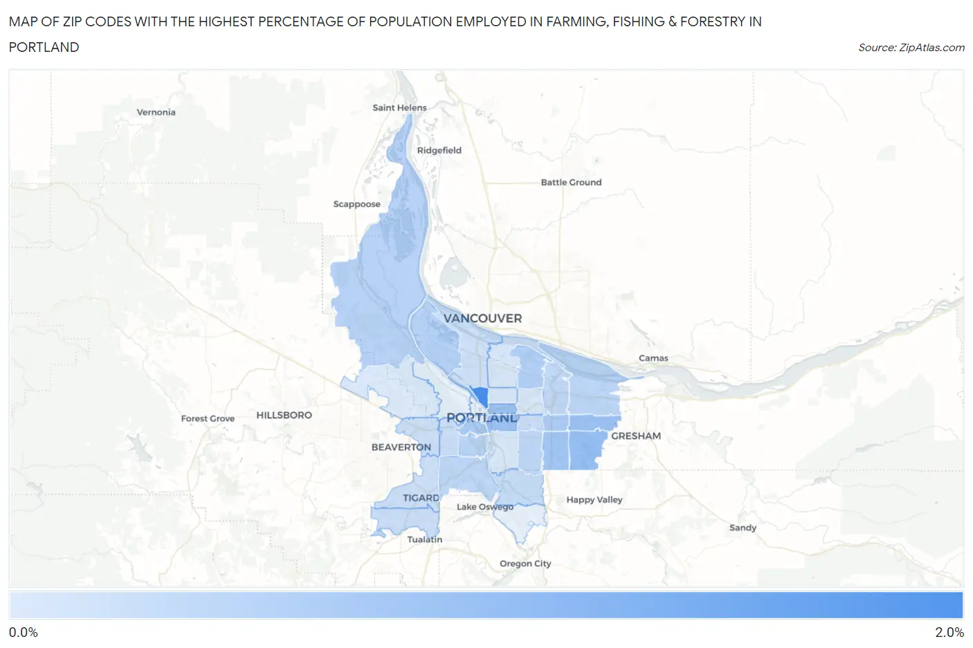 Zip Codes with the Highest Percentage of Population Employed in Farming, Fishing & Forestry in Portland Map
