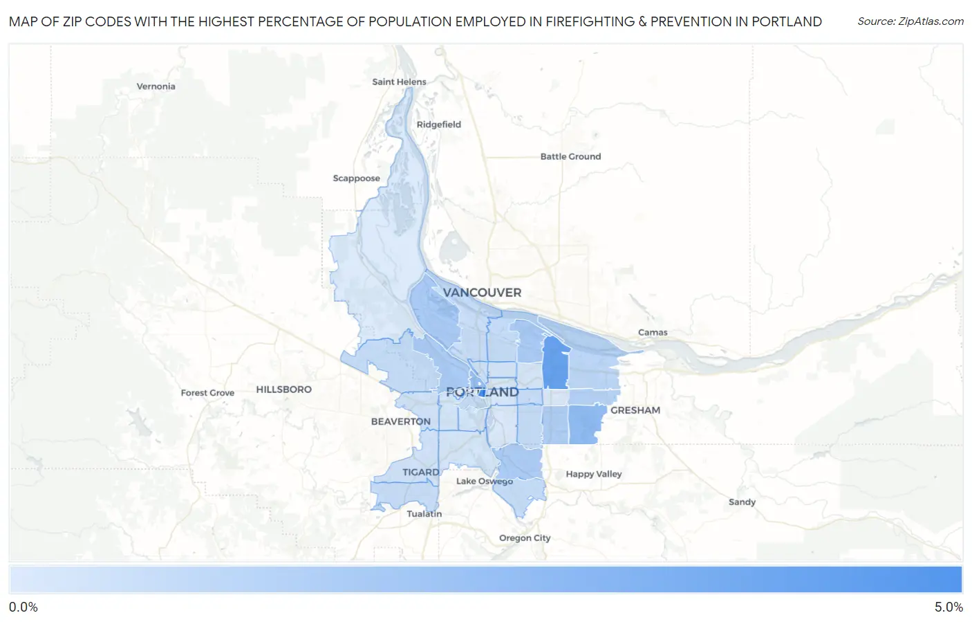 Zip Codes with the Highest Percentage of Population Employed in Firefighting & Prevention in Portland Map