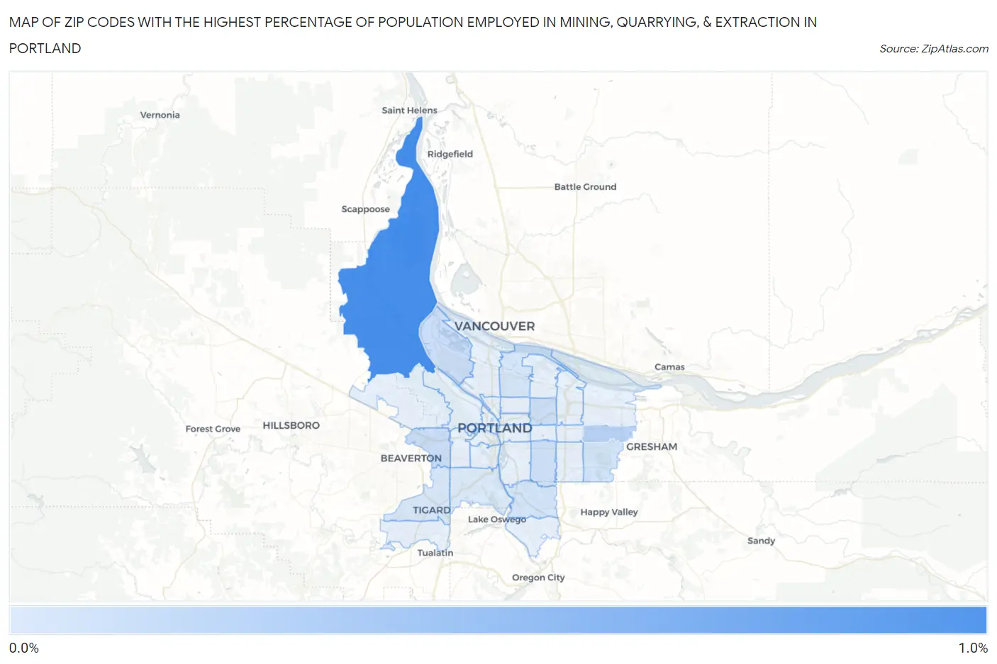 Zip Codes with the Highest Percentage of Population Employed in Mining, Quarrying, & Extraction in Portland Map
