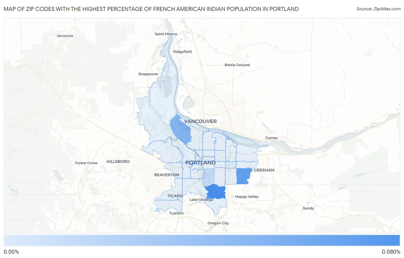 Zip Codes with the Highest Percentage of French American Indian Population in Portland Map
