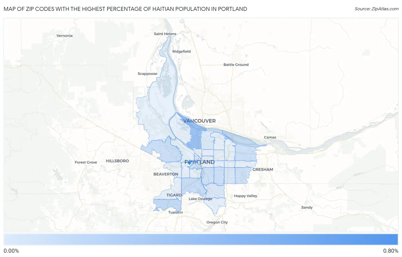 Zip Codes with the Highest Percentage of Haitian Population in Portland Map
