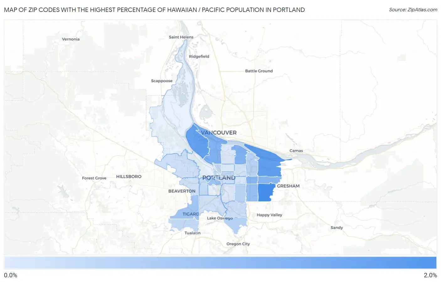 Zip Codes with the Highest Percentage of Hawaiian / Pacific Population in Portland Map