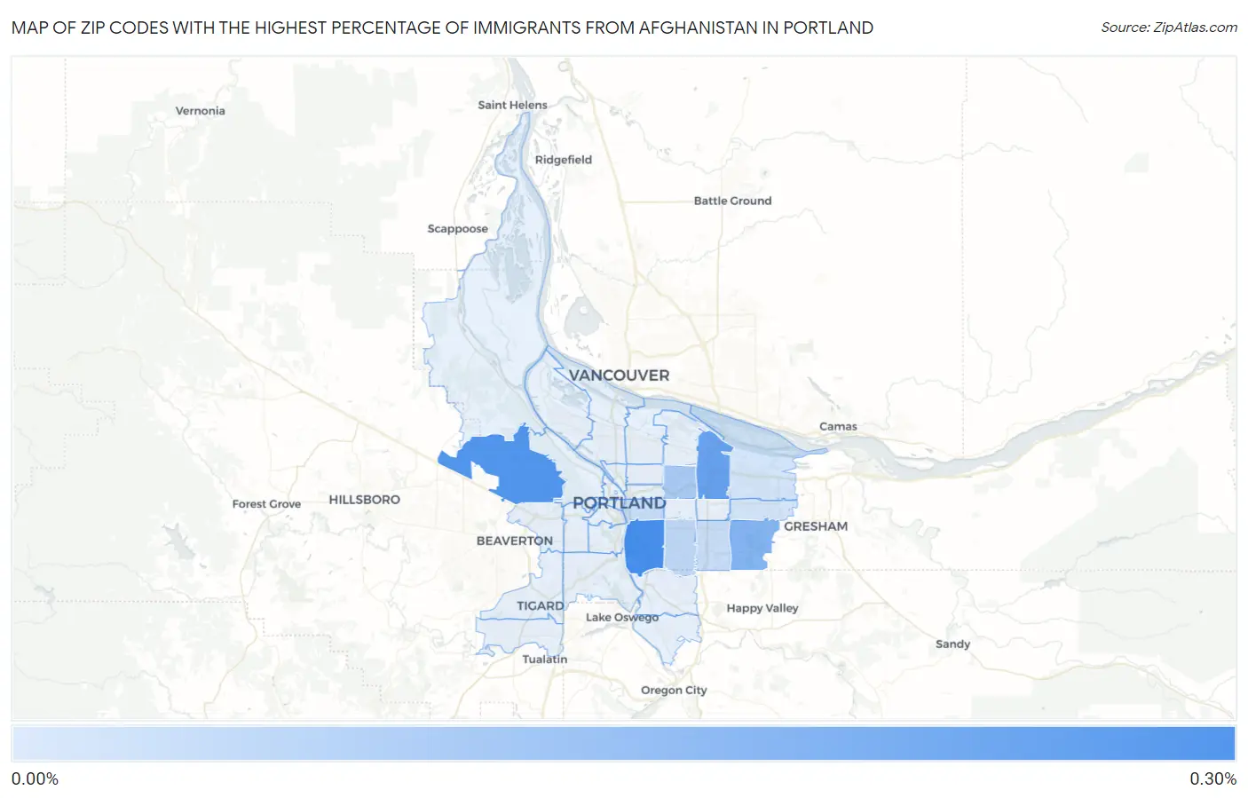 Zip Codes with the Highest Percentage of Immigrants from Afghanistan in Portland Map