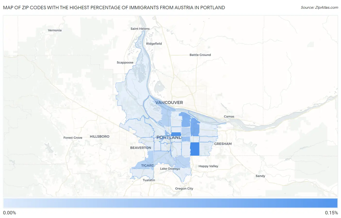 Zip Codes with the Highest Percentage of Immigrants from Austria in Portland Map