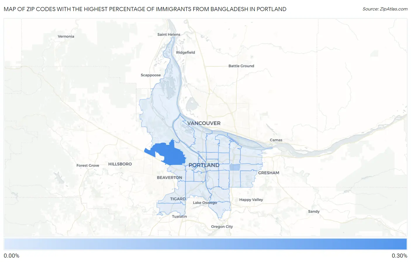 Zip Codes with the Highest Percentage of Immigrants from Bangladesh in Portland Map