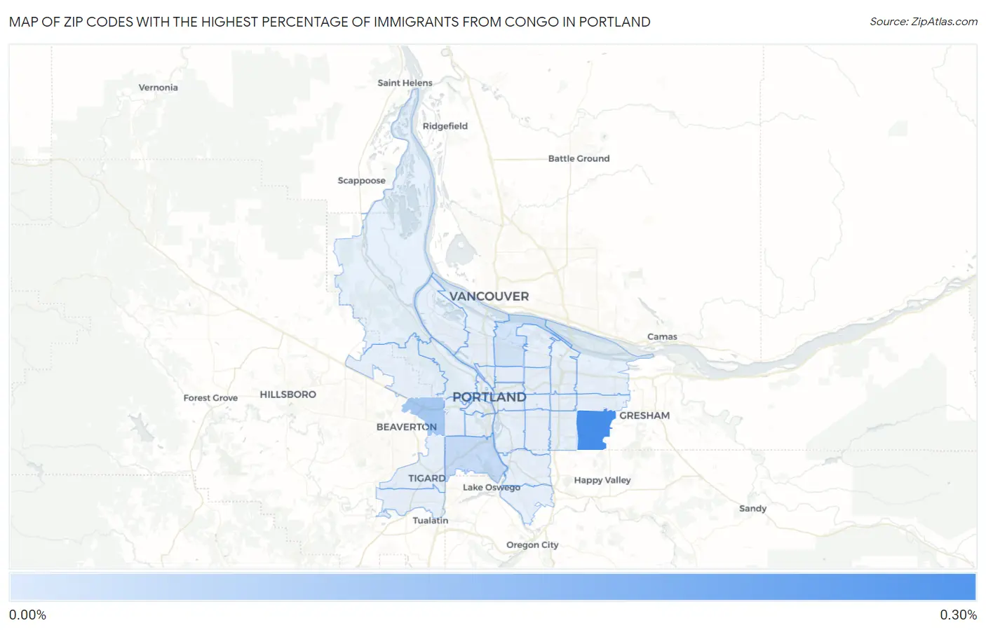 Zip Codes with the Highest Percentage of Immigrants from Congo in Portland Map