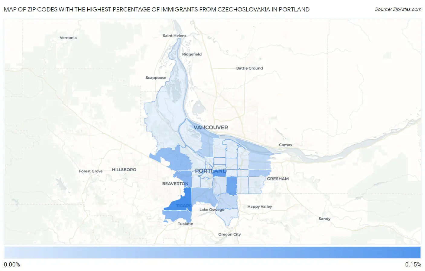 Zip Codes with the Highest Percentage of Immigrants from Czechoslovakia in Portland Map