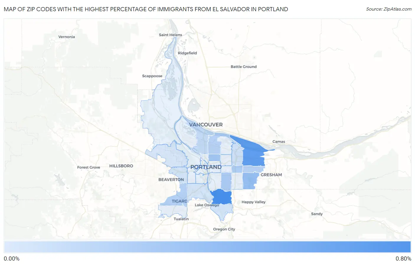 Zip Codes with the Highest Percentage of Immigrants from El Salvador in Portland Map