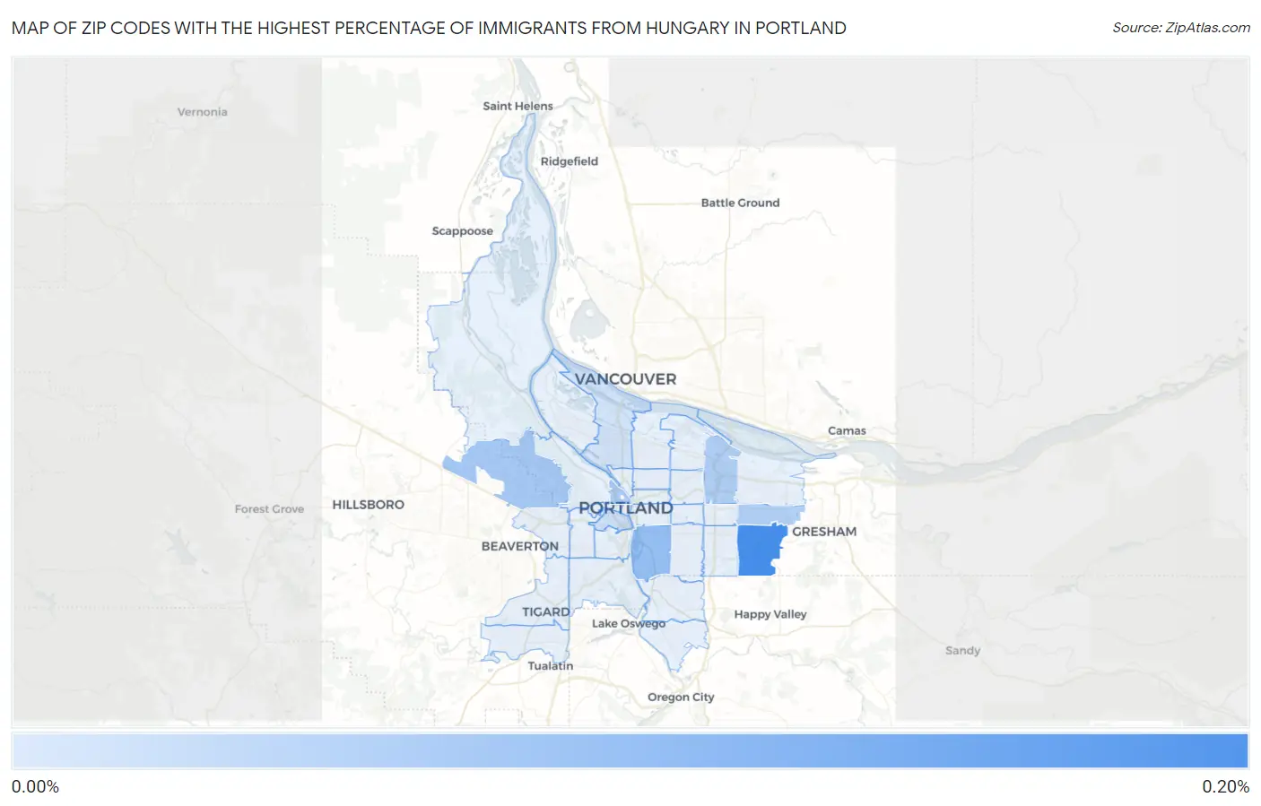 Zip Codes with the Highest Percentage of Immigrants from Hungary in Portland Map