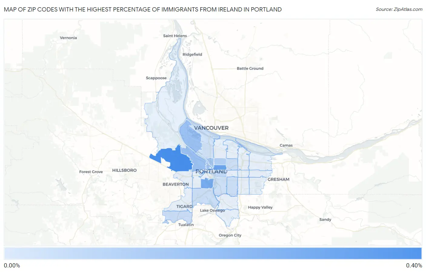 Zip Codes with the Highest Percentage of Immigrants from Ireland in Portland Map