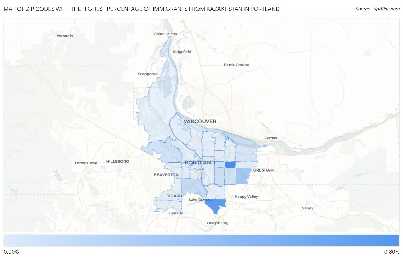 Zip Codes with the Highest Percentage of Immigrants from Kazakhstan in Portland Map