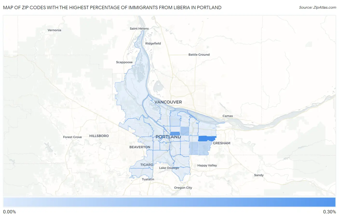 Zip Codes with the Highest Percentage of Immigrants from Liberia in Portland Map