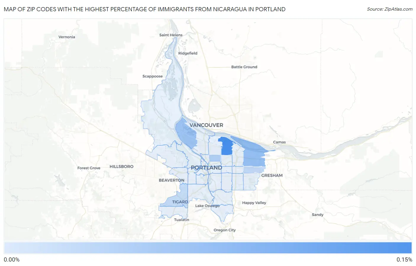 Zip Codes with the Highest Percentage of Immigrants from Nicaragua in Portland Map