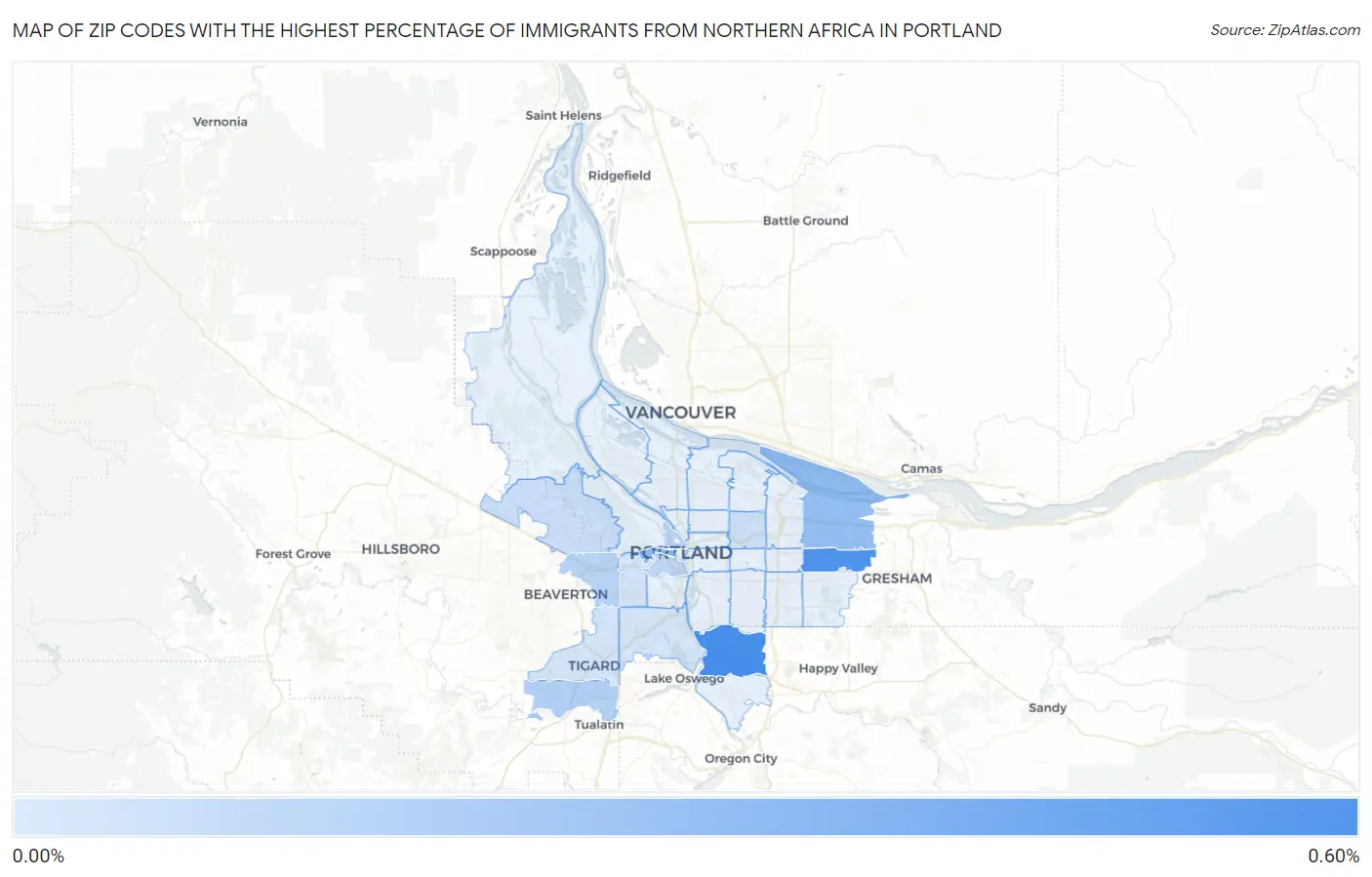 Zip Codes with the Highest Percentage of Immigrants from Northern Africa in Portland Map