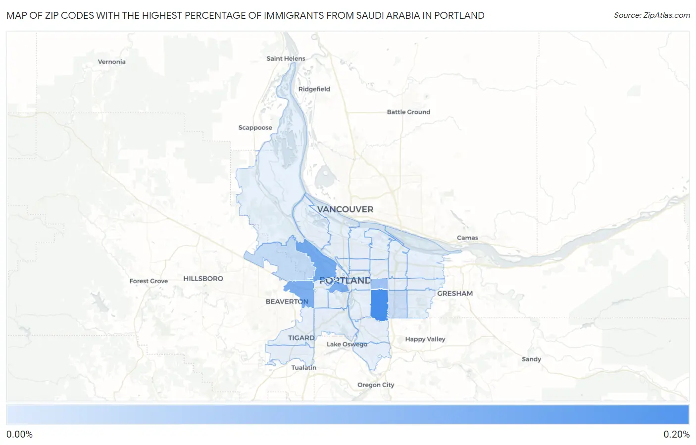 Zip Codes with the Highest Percentage of Immigrants from Saudi Arabia in Portland Map