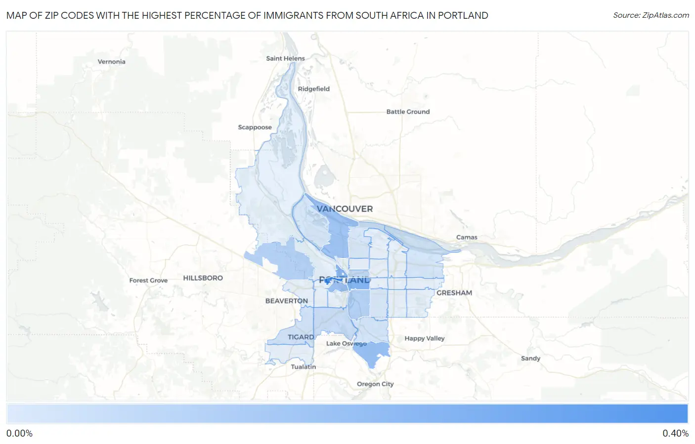 Zip Codes with the Highest Percentage of Immigrants from South Africa in Portland Map