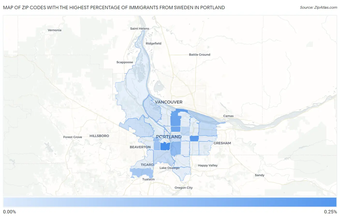 Zip Codes with the Highest Percentage of Immigrants from Sweden in Portland Map