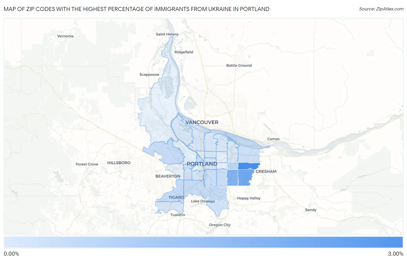 Zip Codes with the Highest Percentage of Immigrants from Ukraine in Portland Map