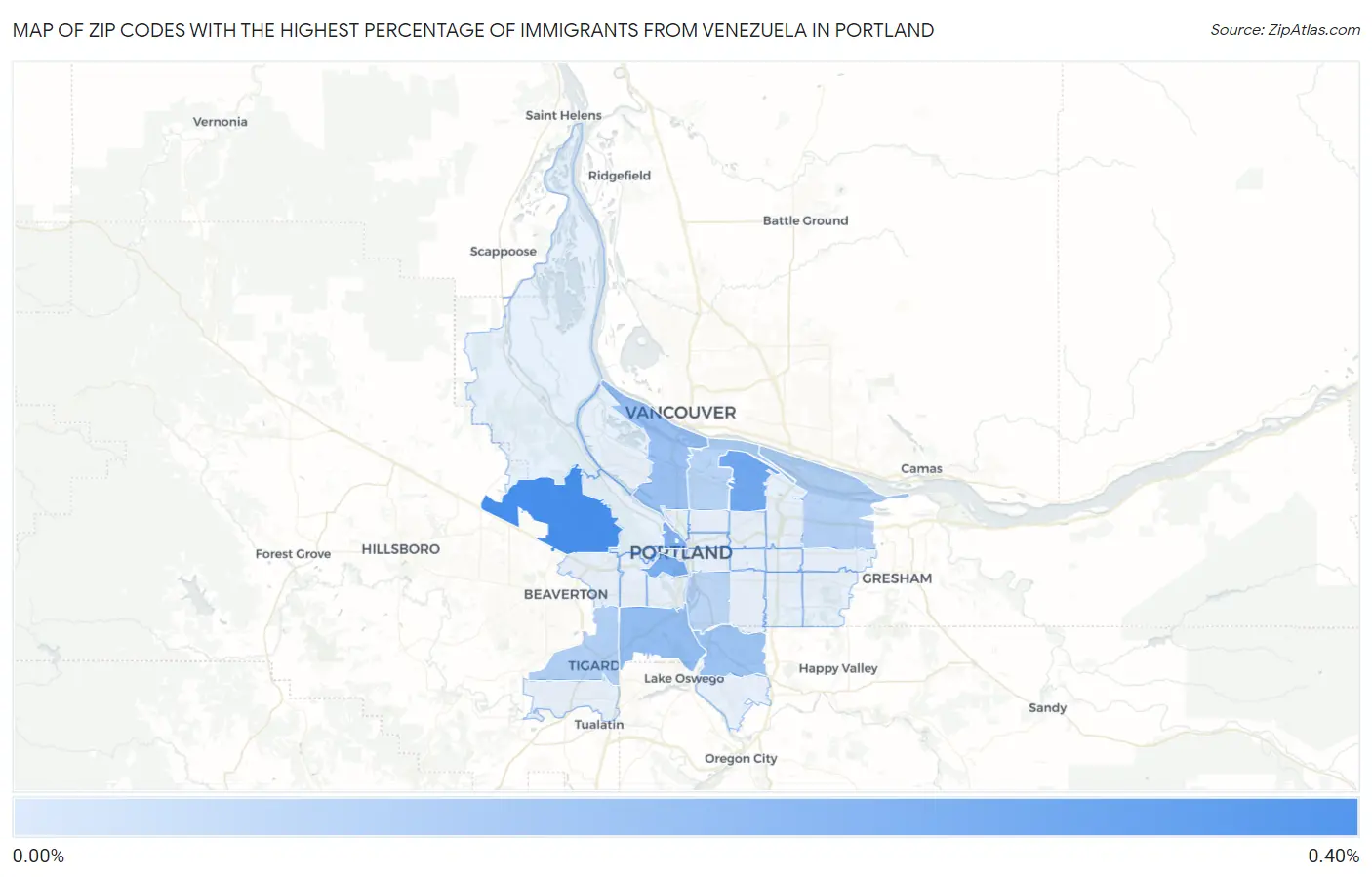 Zip Codes with the Highest Percentage of Immigrants from Venezuela in Portland Map