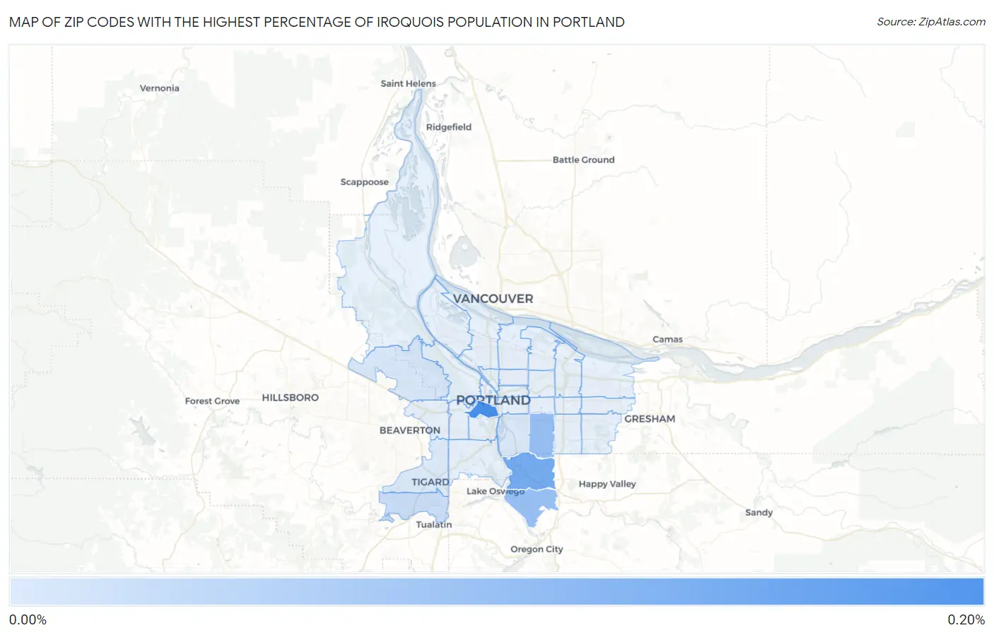 Zip Codes with the Highest Percentage of Iroquois Population in Portland Map