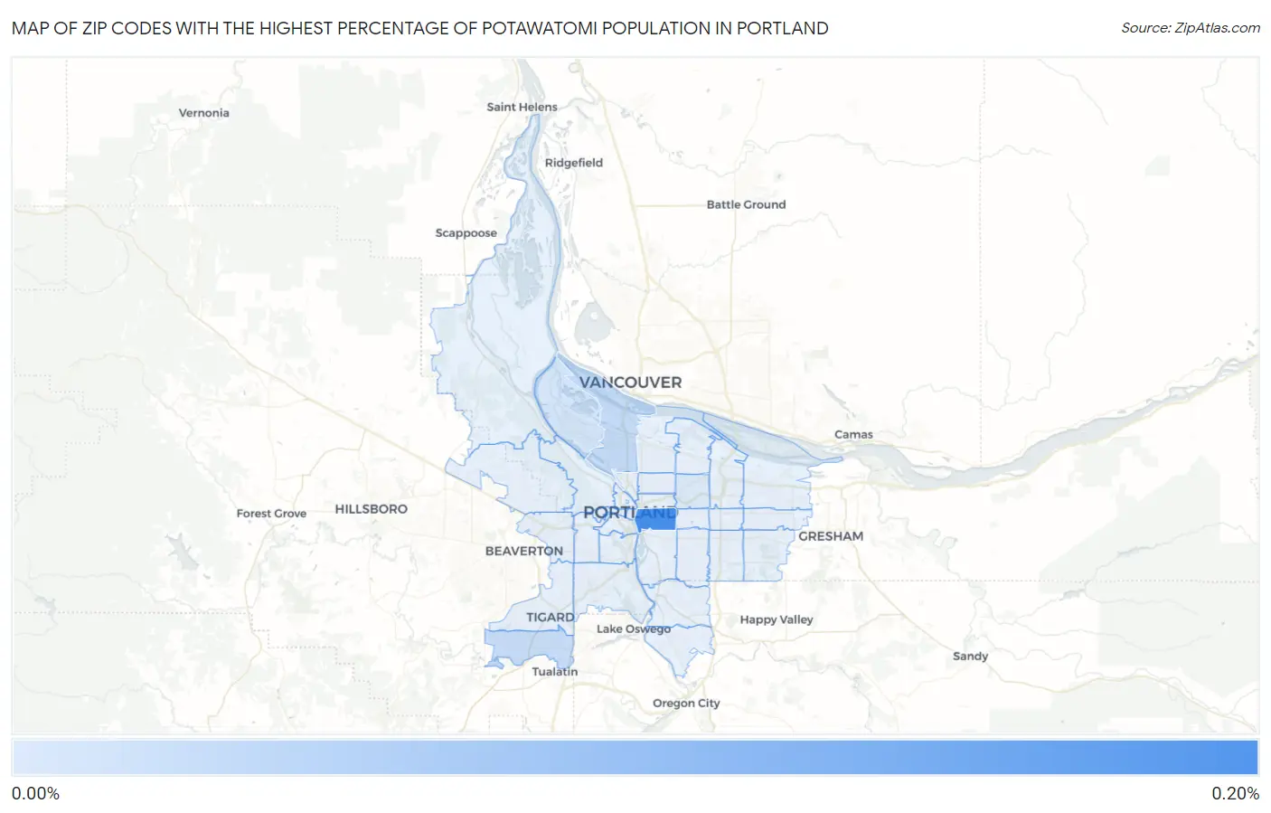 Zip Codes with the Highest Percentage of Potawatomi Population in Portland Map