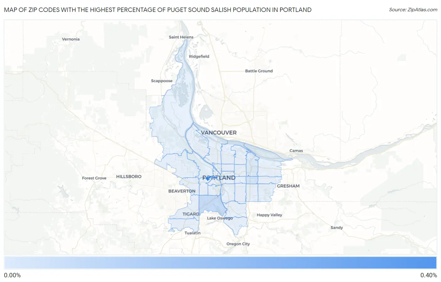 Zip Codes with the Highest Percentage of Puget Sound Salish Population in Portland Map