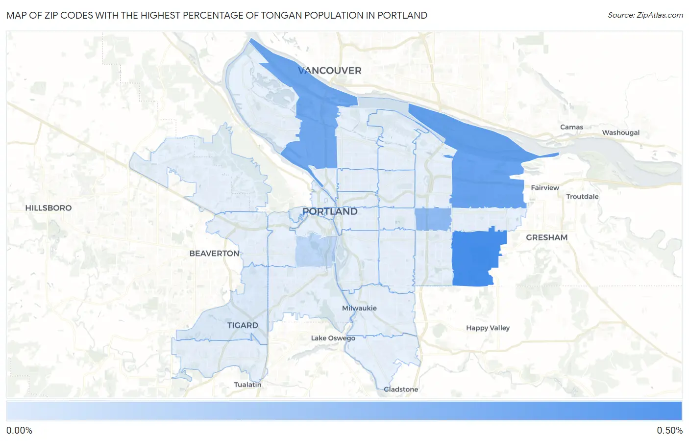 Zip Codes with the Highest Percentage of Tongan Population in Portland Map
