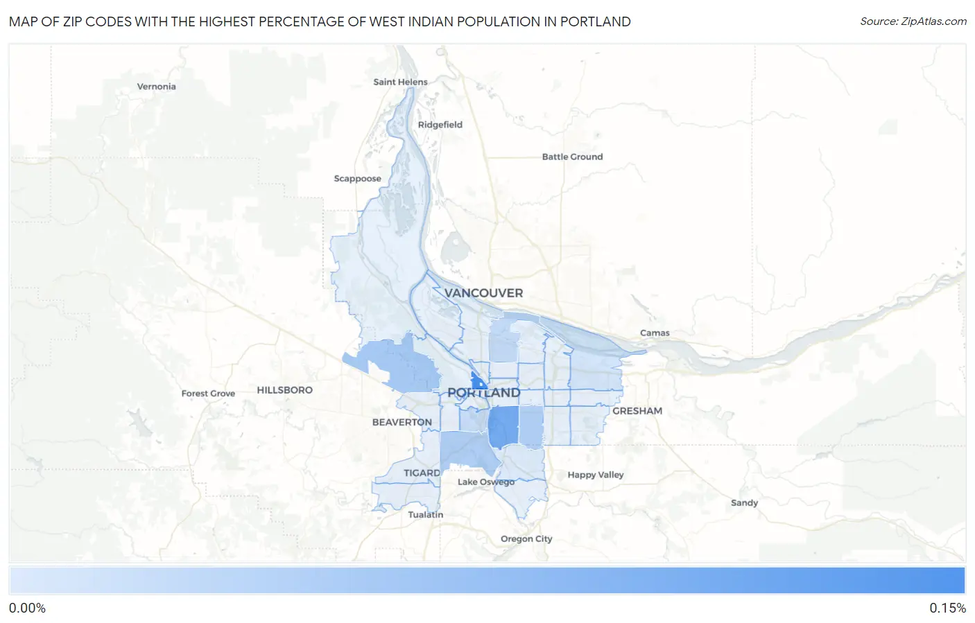 Zip Codes with the Highest Percentage of West Indian Population in Portland Map